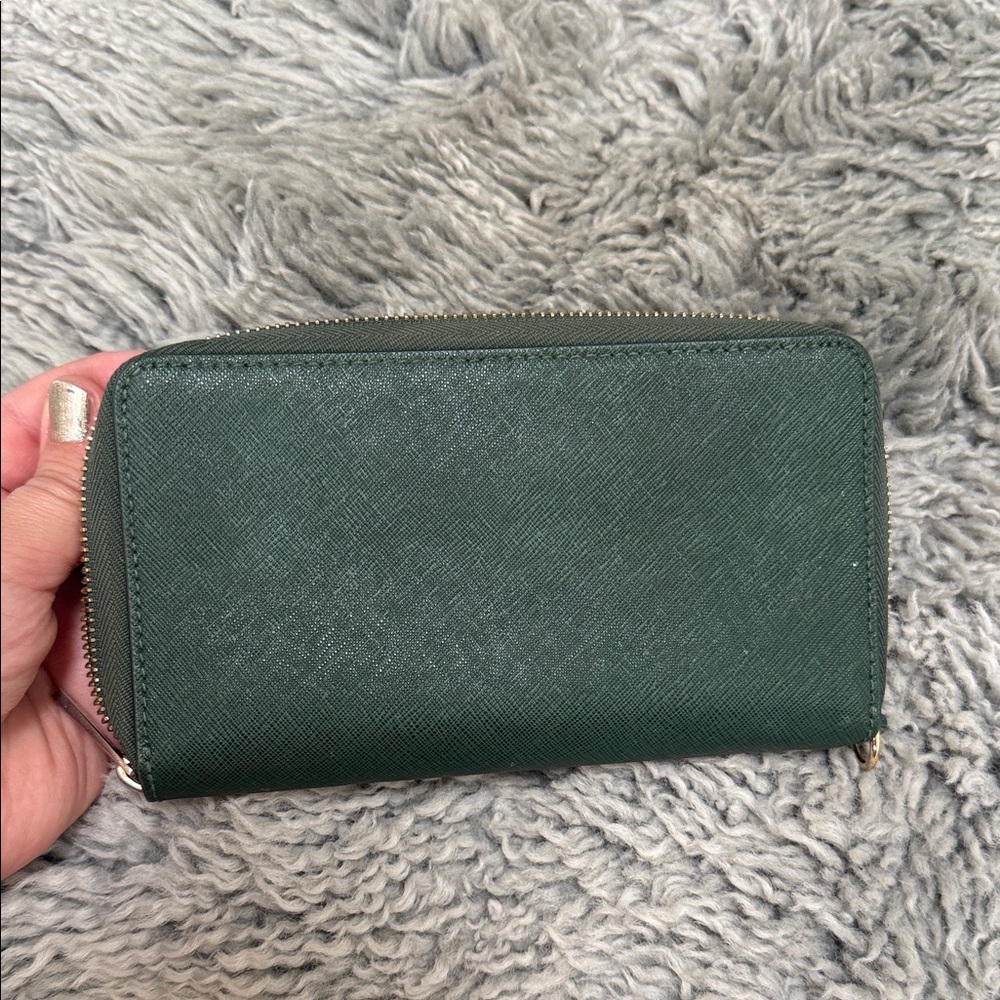 Michael Kors Dark Green Saffiano Zip Wallet with Gold Hardware - Picture 3 of 3